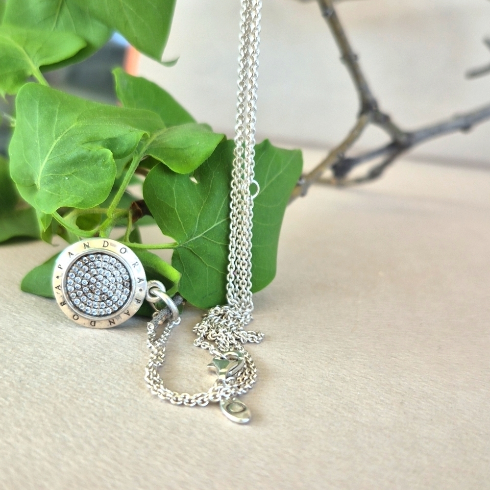 Pandora Signature Silver Circular Pendant Necklace - Picture 1 of 6
